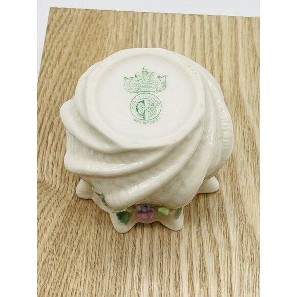 Vintage Pottery by Belleek Ireland Carlingford Crimped Cache Pot Shamrock & Rose - Picture 6 of 7